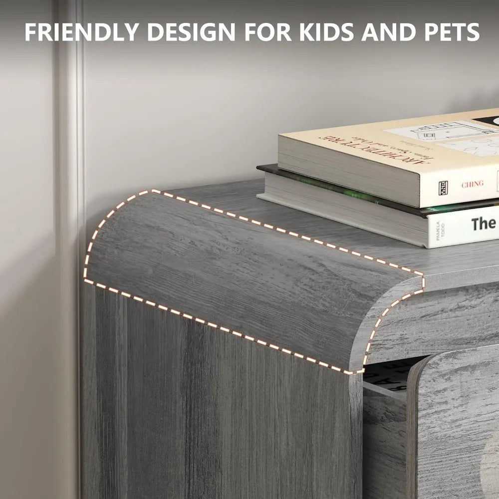 Grey Dresser for Bedroom with 6 Drawers, Tall Dressers & Chest of Drawers with Curved Profile Design, Farmhouse Wood Closet Clot