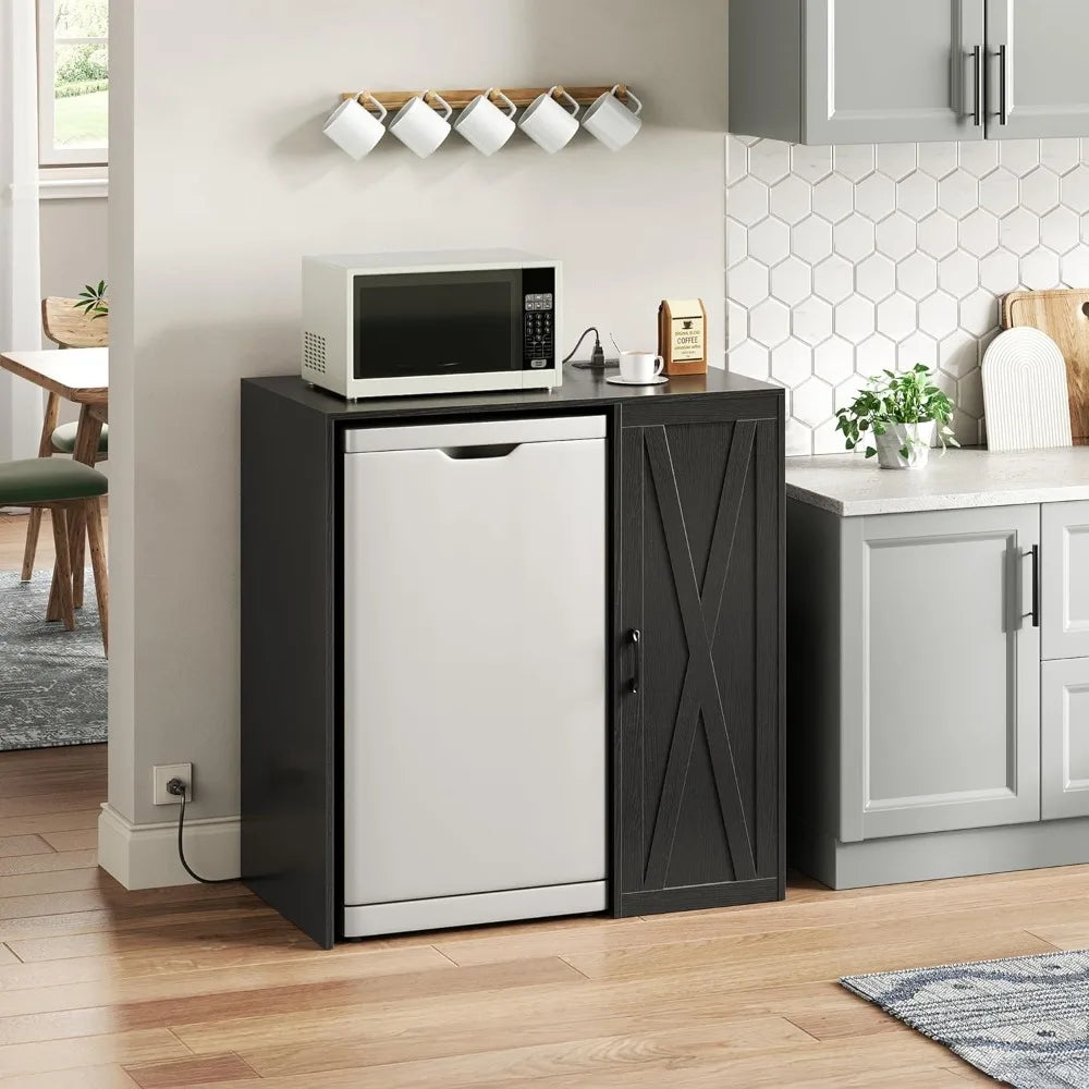 Coffee Bar Fridge Cabinet with Storage – Power Outlet & 3-Tier Organizer