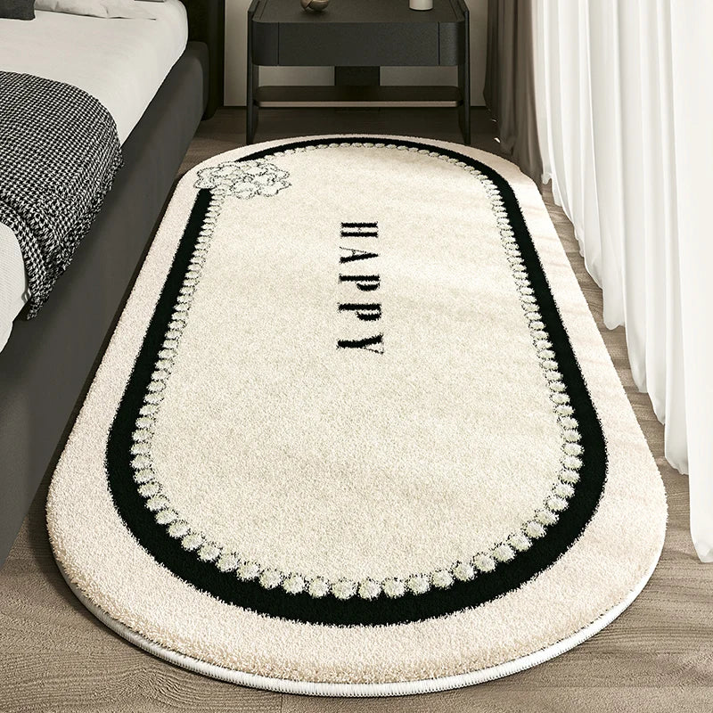 VIKAMA Cashmere Imitated French Small Fragrance Bed Rug Advanced Sense Living Room Study Oval Dirt Resistant Non-Slip Carpet
