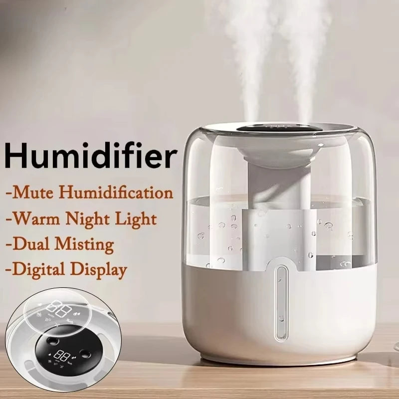 6.8L Large Capacity Humidifier USB Dual Spray Home Office Bedroom Desktop Air Moisturizer Purifier Silent Night Light Diffuser