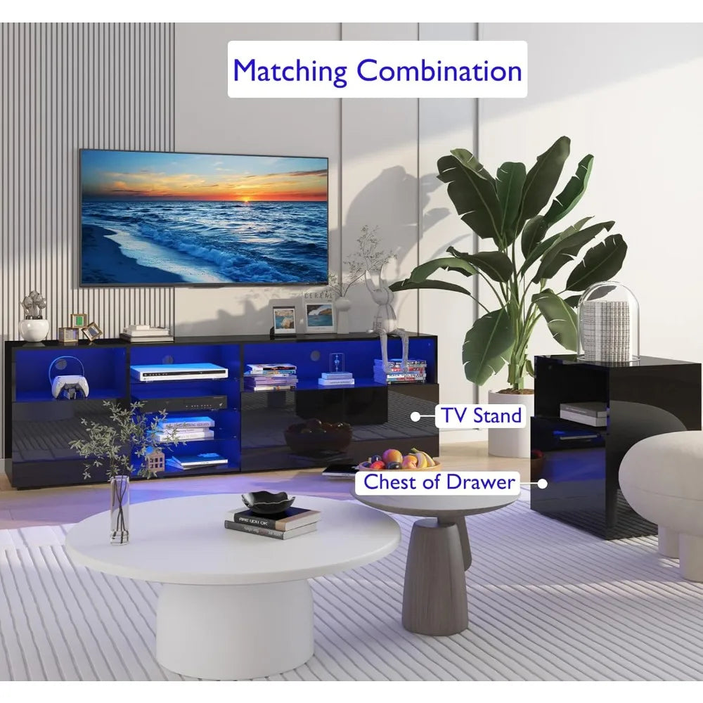 79IN LED TV Stand for 75/80/85inch TV,High Glossy Modern TV Stand for Living Room,TV Entertainment Center with Adjustable Storag