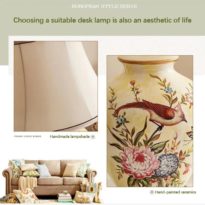 Ceramic Table Lamp LED Luxury Modern Creative Flower Pattern Desk Lights For Home Living Room Bedroom Bedside