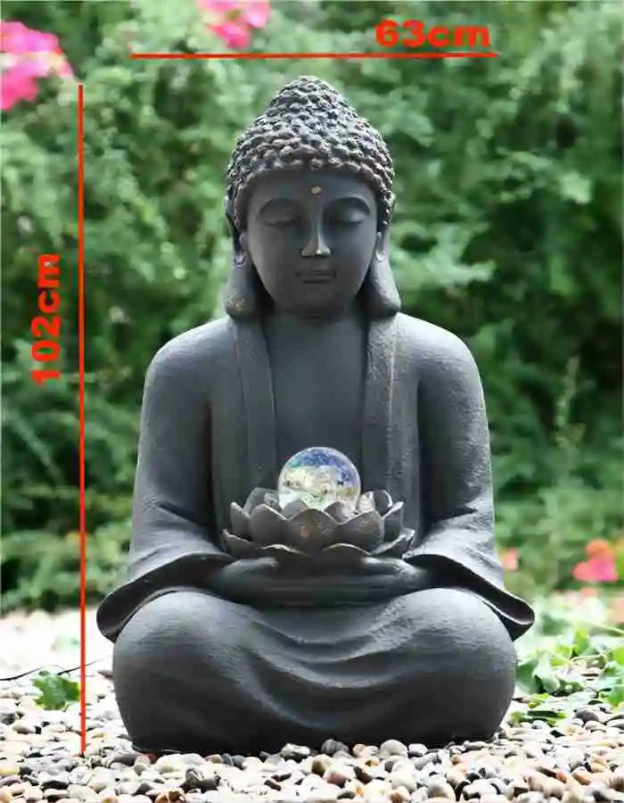 Waterfall Buddha Spring Indoor Water Waterfall Fountain Statue Sculpture Garden Resin Decoration