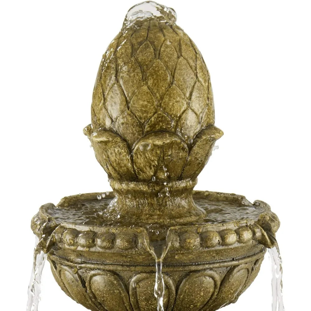 Sag Harbor 66 High Large Italian Outdoor Decor Sand Stone Floor Fountain with Light LED Waterfall 4-Tier Standing Basin Water