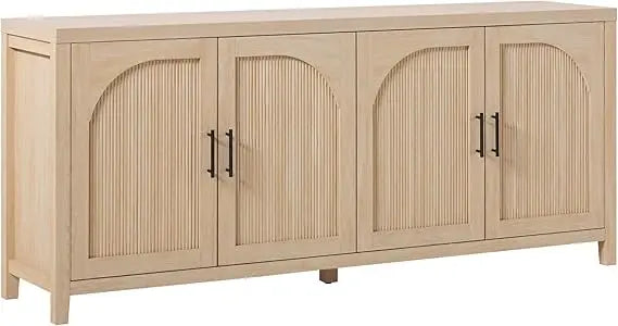 sasha 4-door reeded sideboard buffet with cord management, 70 inch, coastal oak