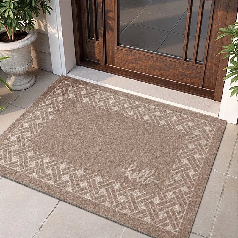 Geometric Pattern Door Mat with Hello Design Floor Mat for Home Entrance Decor, Durable and Easy to Clean, Adding Modern Style