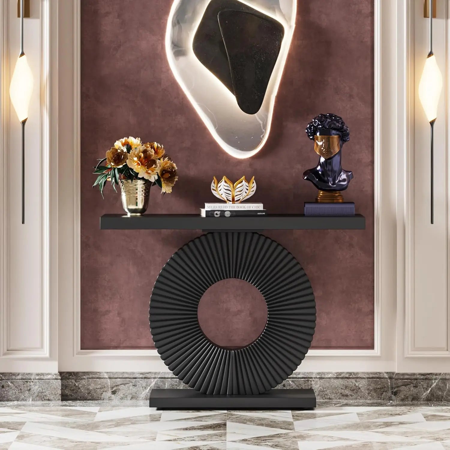 LITTLE TREE Modern Console Table with Geometric Base, 40 inch Wood Entryway Table,Accent Table for Living Room, Entryway