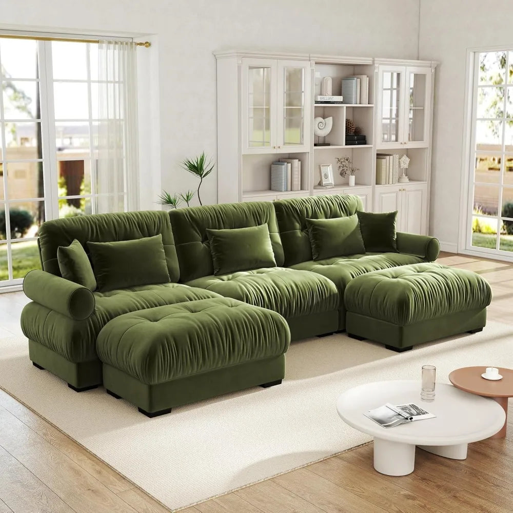 Velvet Modular Sectional Sofa,130" W Oversized U Shape Cloud Couch with 2 Ottomans,Free Combined 3 Seater Comfy Sofa