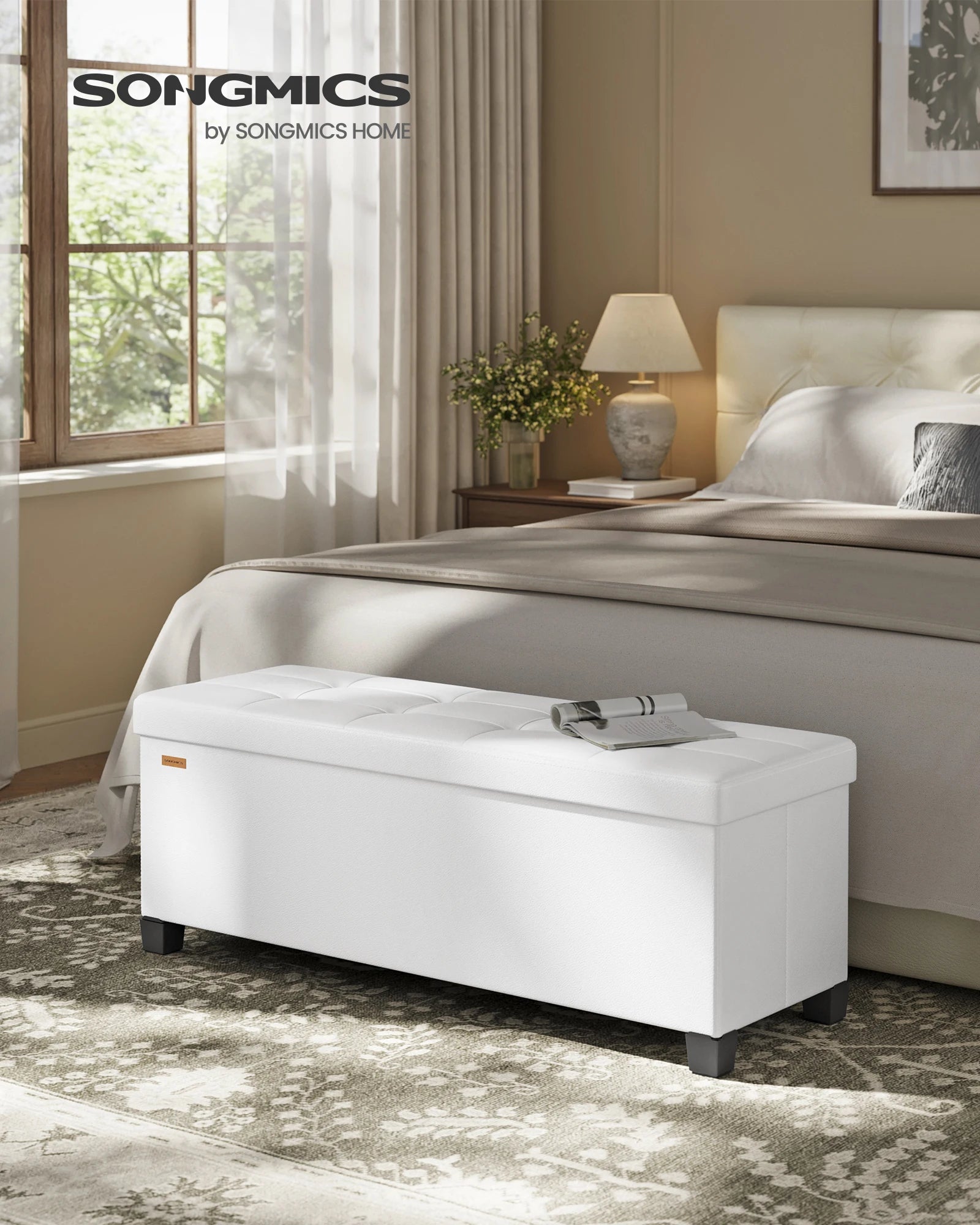 Storage Ottoman Bench with Legs – Synthetic Leather (43″)