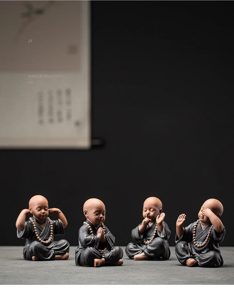 Ceramics Four Not Small Monk Statue Ceramic crafts Chinese characteristic decoration luxurious Home, Study, office accessories