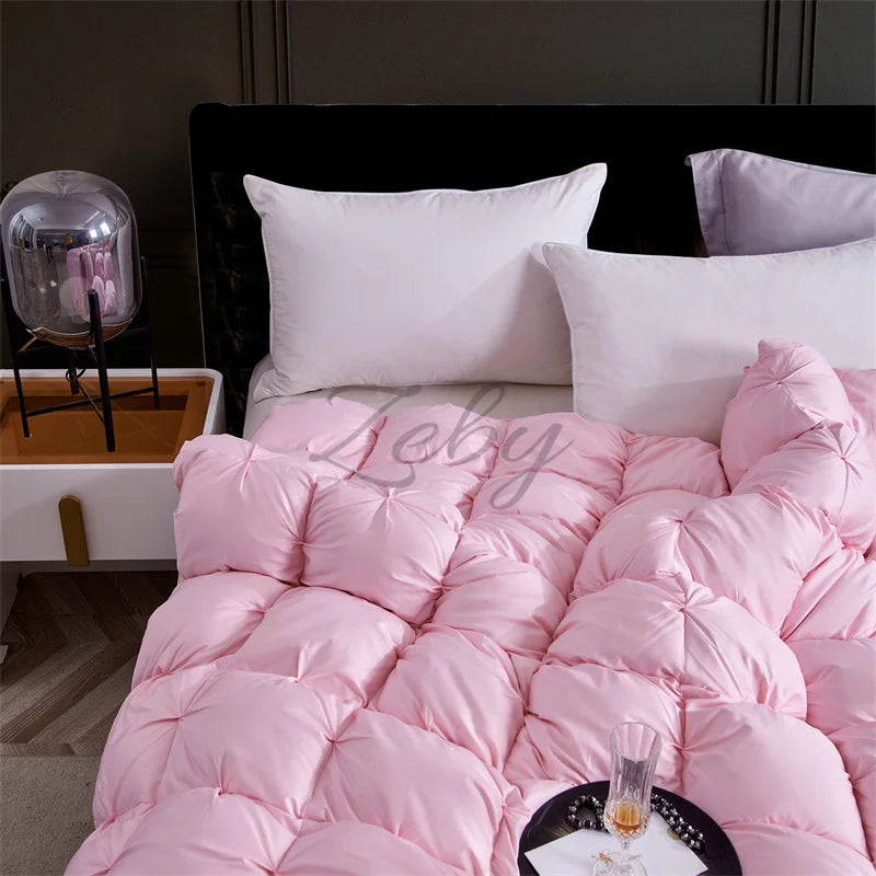 High Grade 100% White Goose Down Quilt Winter Warm Feather Duvet Queen King Cozy Lightweight 3D Bread Comforter Pinch Pleated