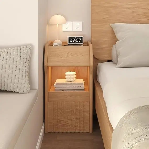 3-Tier Wooden End Table, Dual Drawer Nightstand, Storage-Friendly Bedside Table, and Tall Sofa End Table for Living Spaces and B