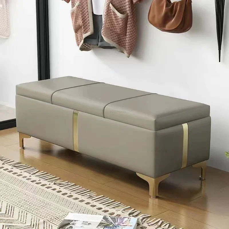 Nordic Shoe Changing Stool – European Style Storage Bench Ottoman