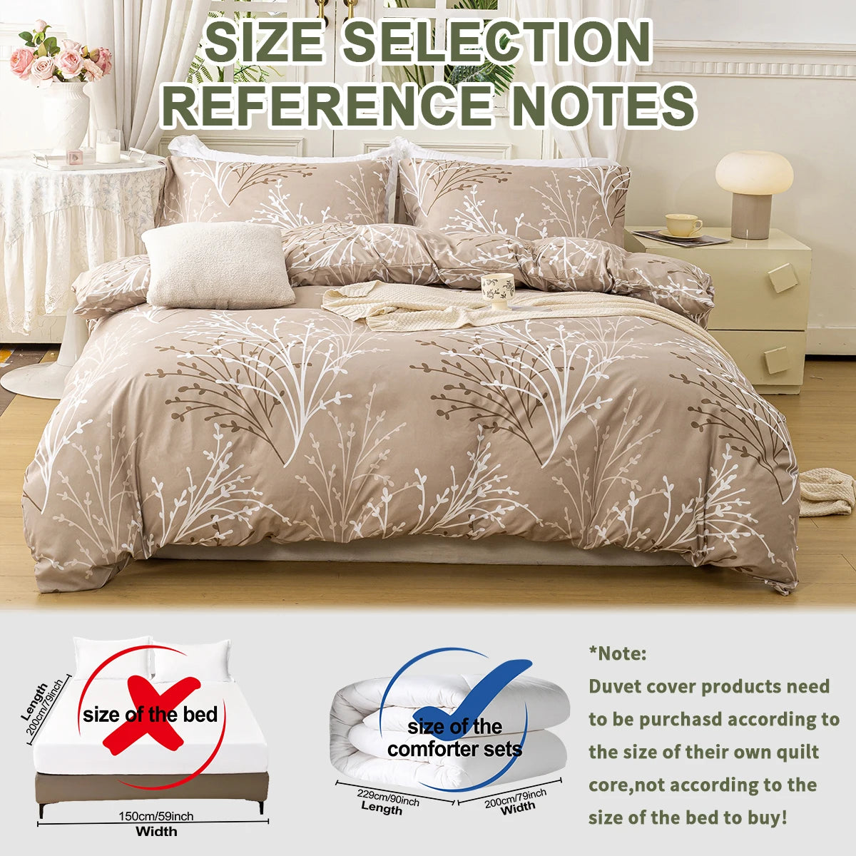 3pcs/set Leaf Floral Pattern Duvet Cover Set(1 Duvet Cover & 2 Pillowcase）Soft And Skin-Friendly Duvet Cover Bedding Set For Hom
