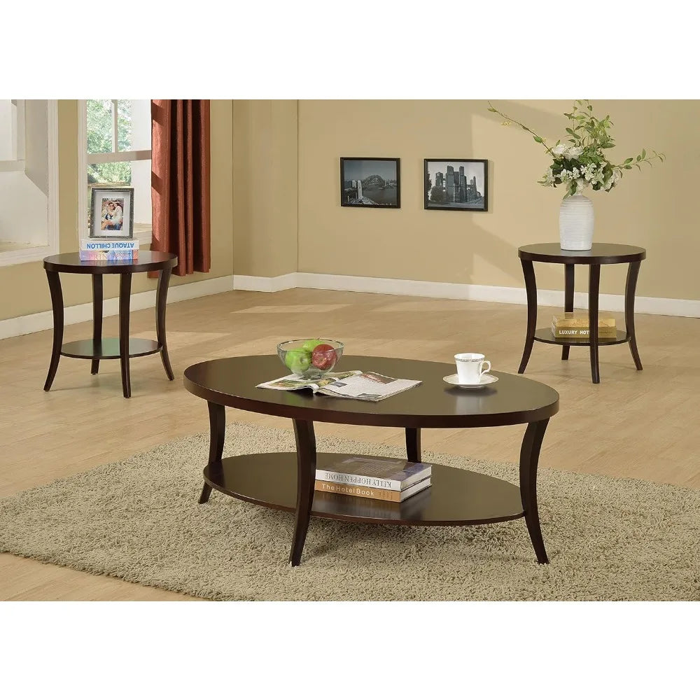 Contemporary Espresso-Finished Round End Table with Lower Shelf