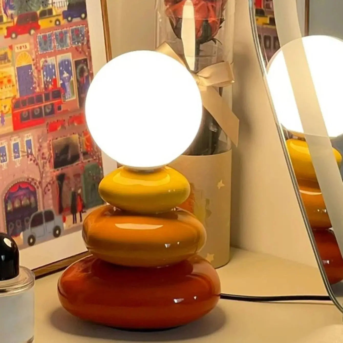 LED Colorful ceramics led table lamp for bedroom desk Mood light Lamp bedside table moon stromatolite Room decorating items