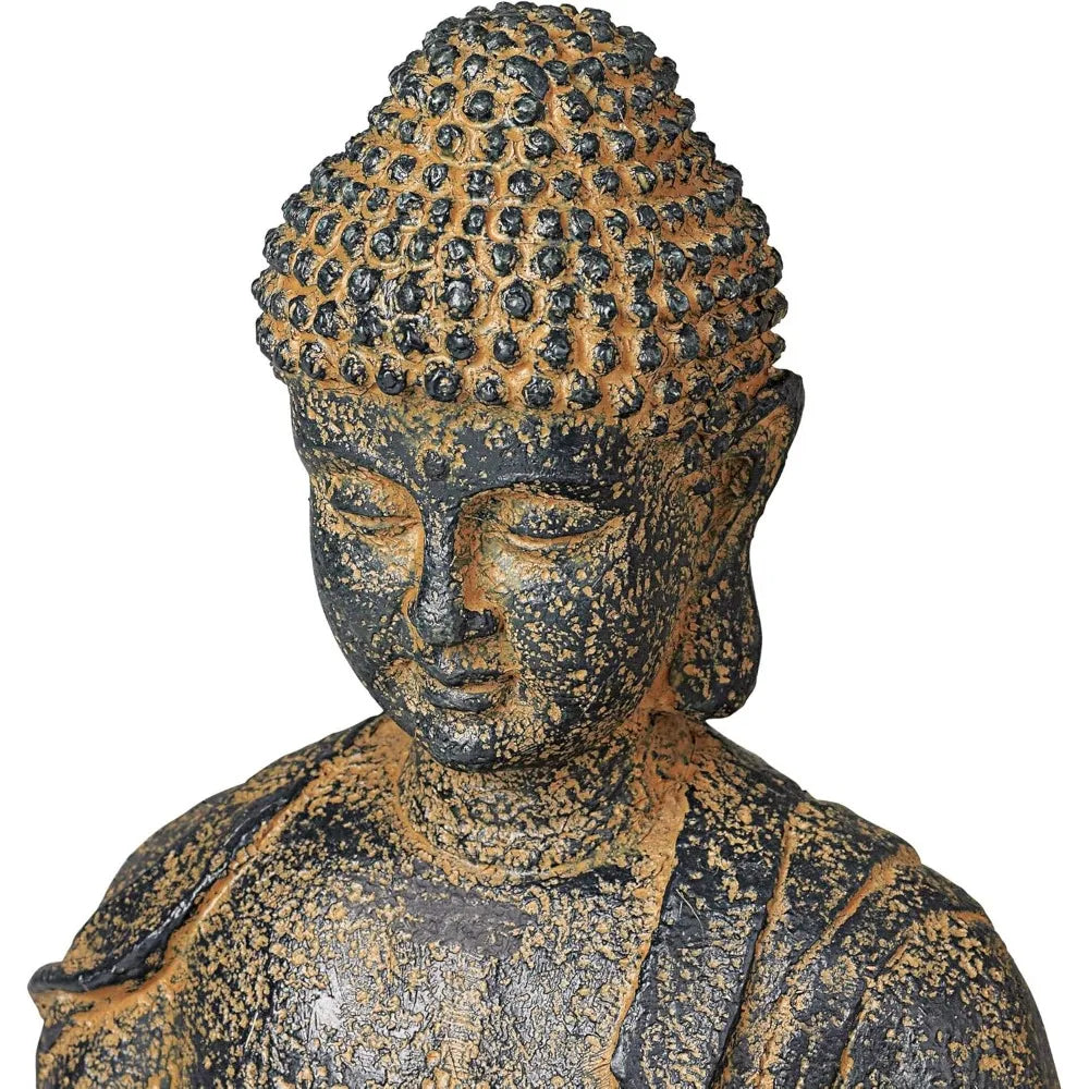 Large 21-Inch Zen Asian Style Indoor Outdoor Buddha Statue with Faux Stone Floor Fountain, LED Lighted Waterfall Feature