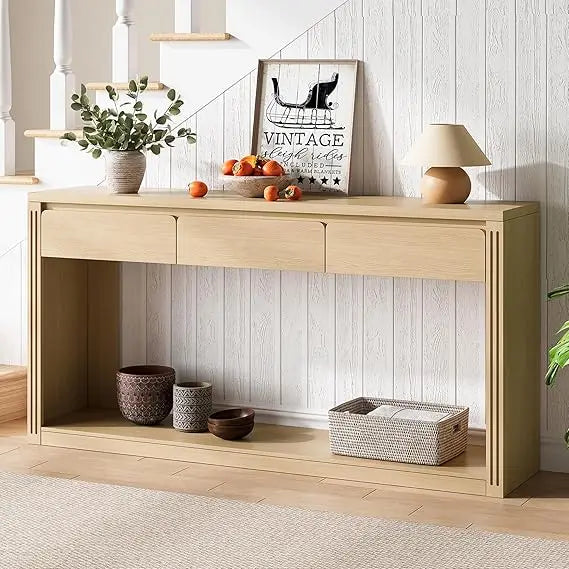 Farmhouse Style 63.9 Entryway Console Table with Drawers, Slim Sofa Table for Behind Couch, Narrow Hallway Furniture