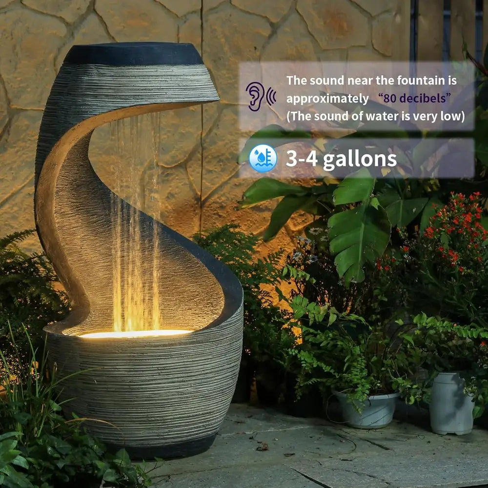 37 Tall S-Curve Rainfall Fountain with LED Light, Outdoor Garden Waterfall Feature for Patio and Yard
