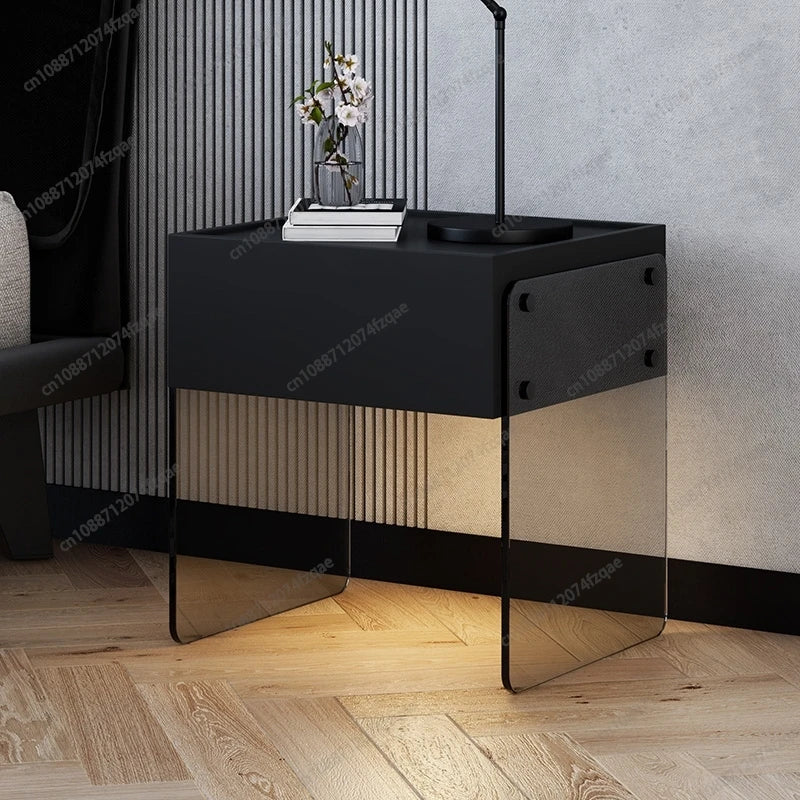Italian Design Bedside Cabinet with Tempered Glass and Silent Drawer Organizer for Home Bedroom Furniture Eco Friendly Material