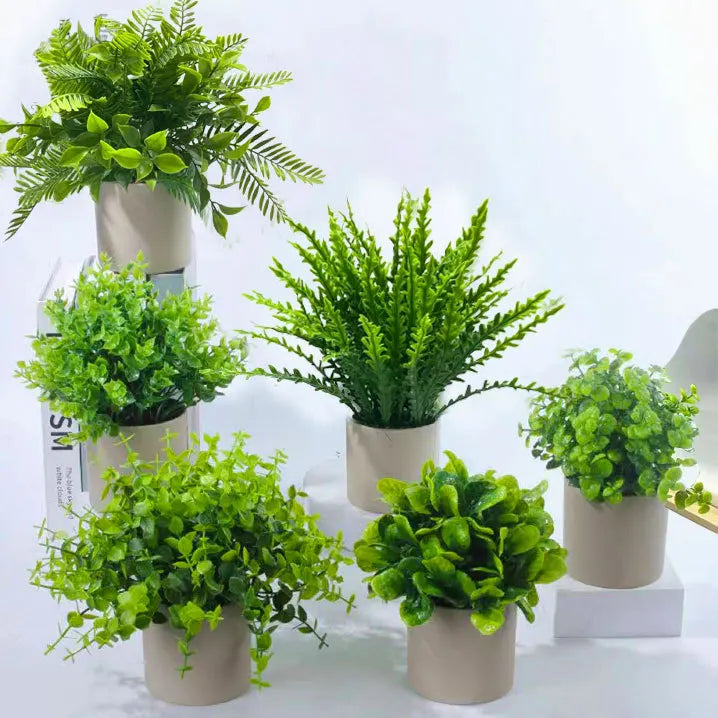 Green Artificial Plants Bonsai Small Simulated Plants Fake Flowers Office Table Potted Desk Ornaments Home Office Garden Decor