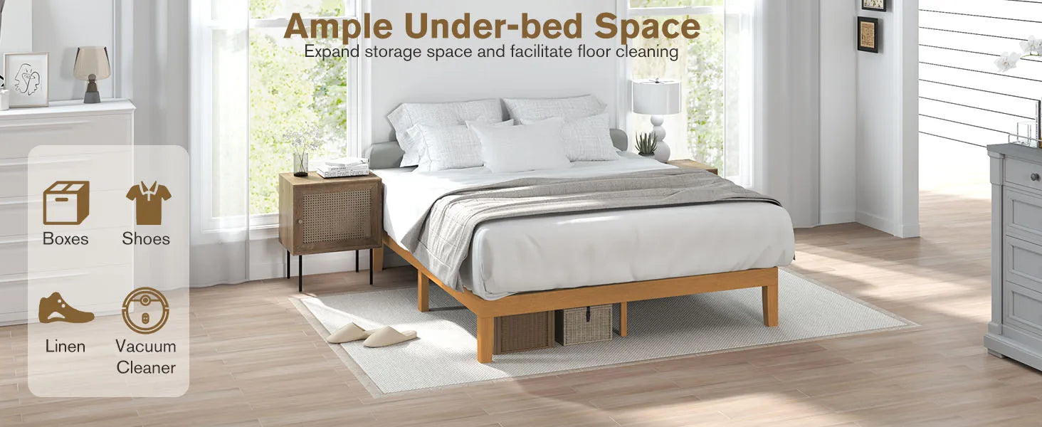 Full Size Solid Wood Bed Frame – Durable Platform Bed for Comfortable Sleep