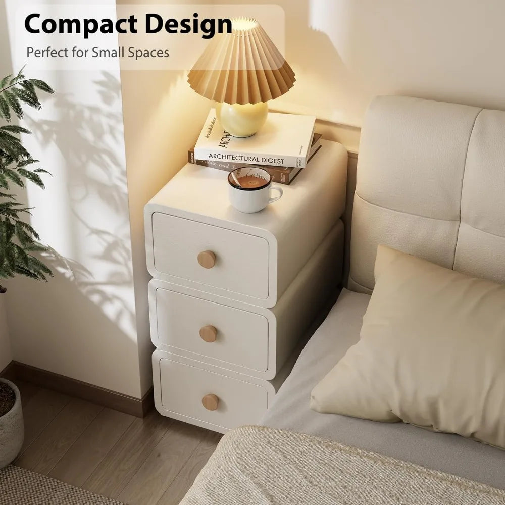 Contemporary Slim Nightstand with Storage Drawers for Bedrooms, Dormitories, and Living Spaces