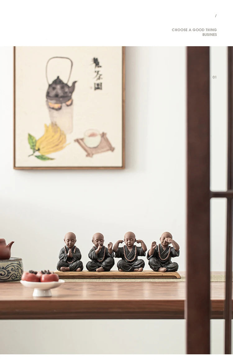 Ceramics Four Not Small Monk Statue Ceramic crafts Chinese characteristic decoration luxurious Home, Study, office accessories