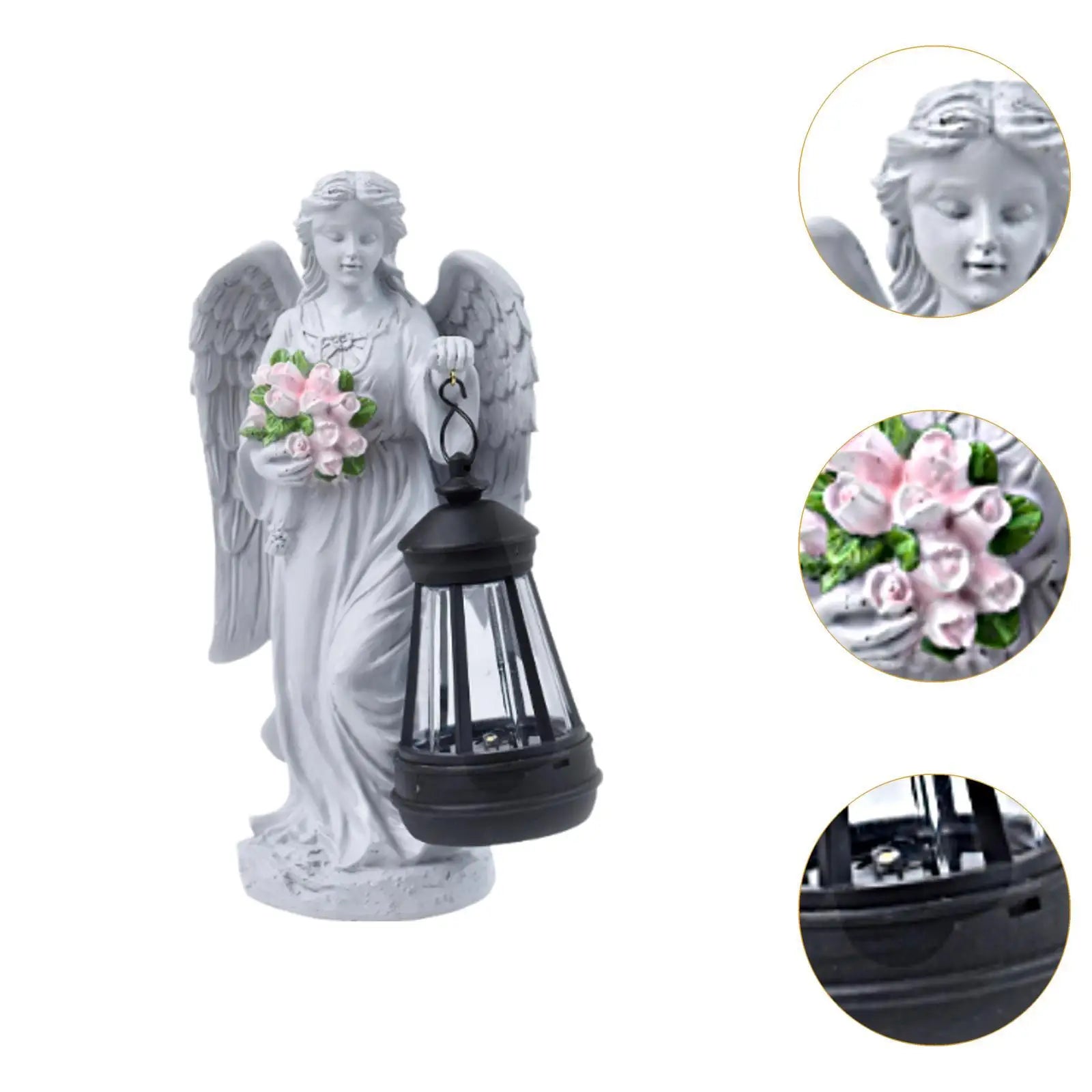 Angel Figurine with Solar Powered Light 14x7x23cm for Front Yard Patio