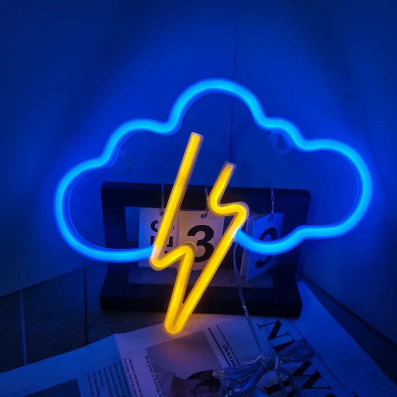 Lightning LED Neon Sign Clouds Night Light Battery/USB Operated for Children's Room Party Birthday Home Bar Gift Decoration
