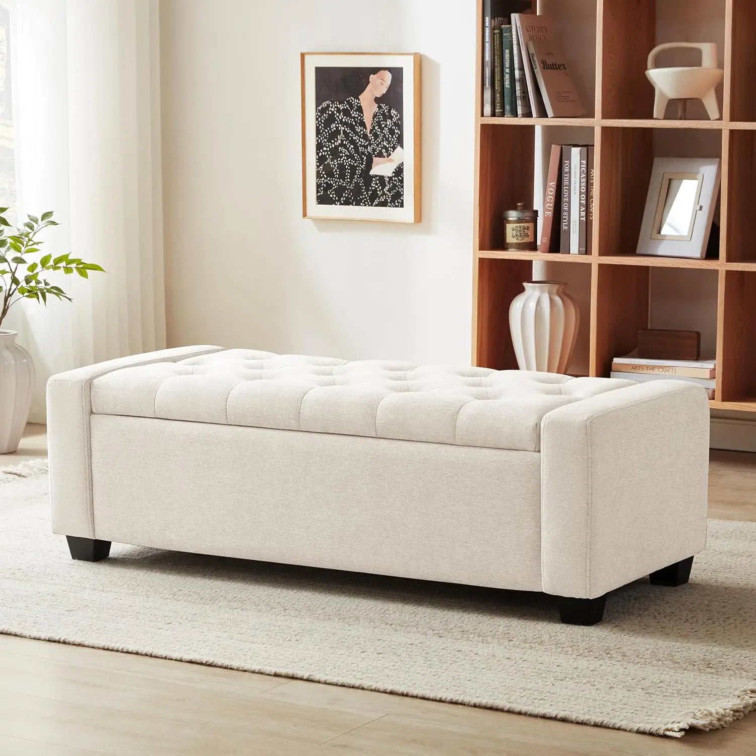 Upholstered Storage Ottoman Bench – Entryway & Bedroom Seating