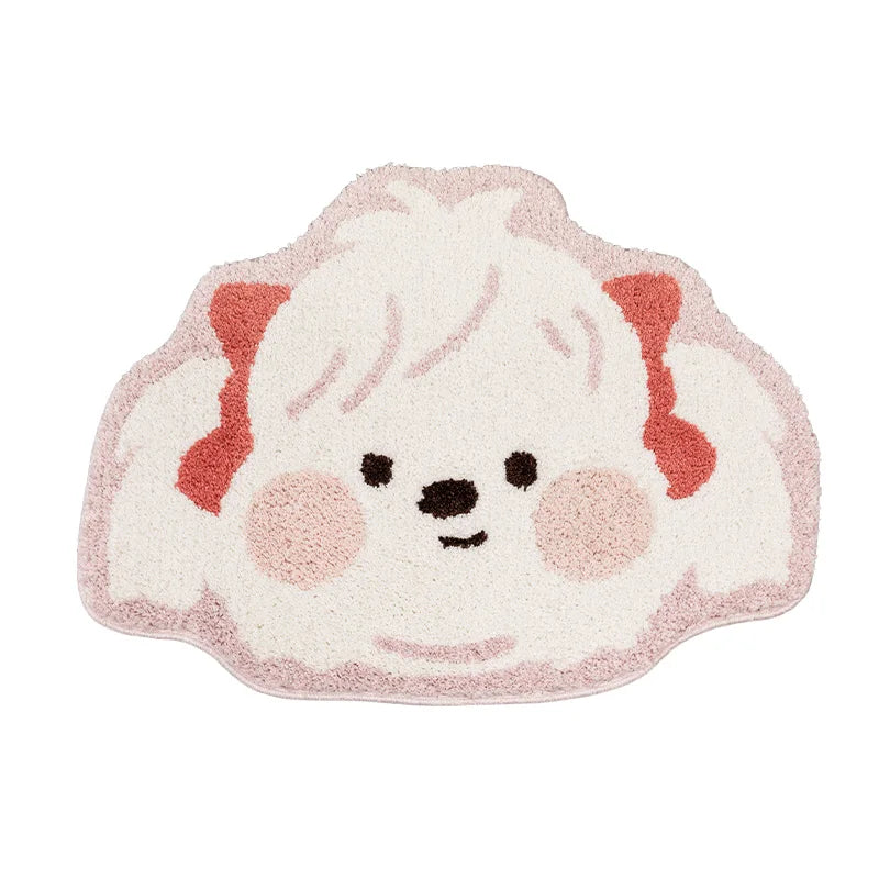 VIKAMA Maltese Cute Dog Short Plush Bedroom Bedside Girly Carpet Bathroom Absorbent Wearable Floor Mat Home Decoration