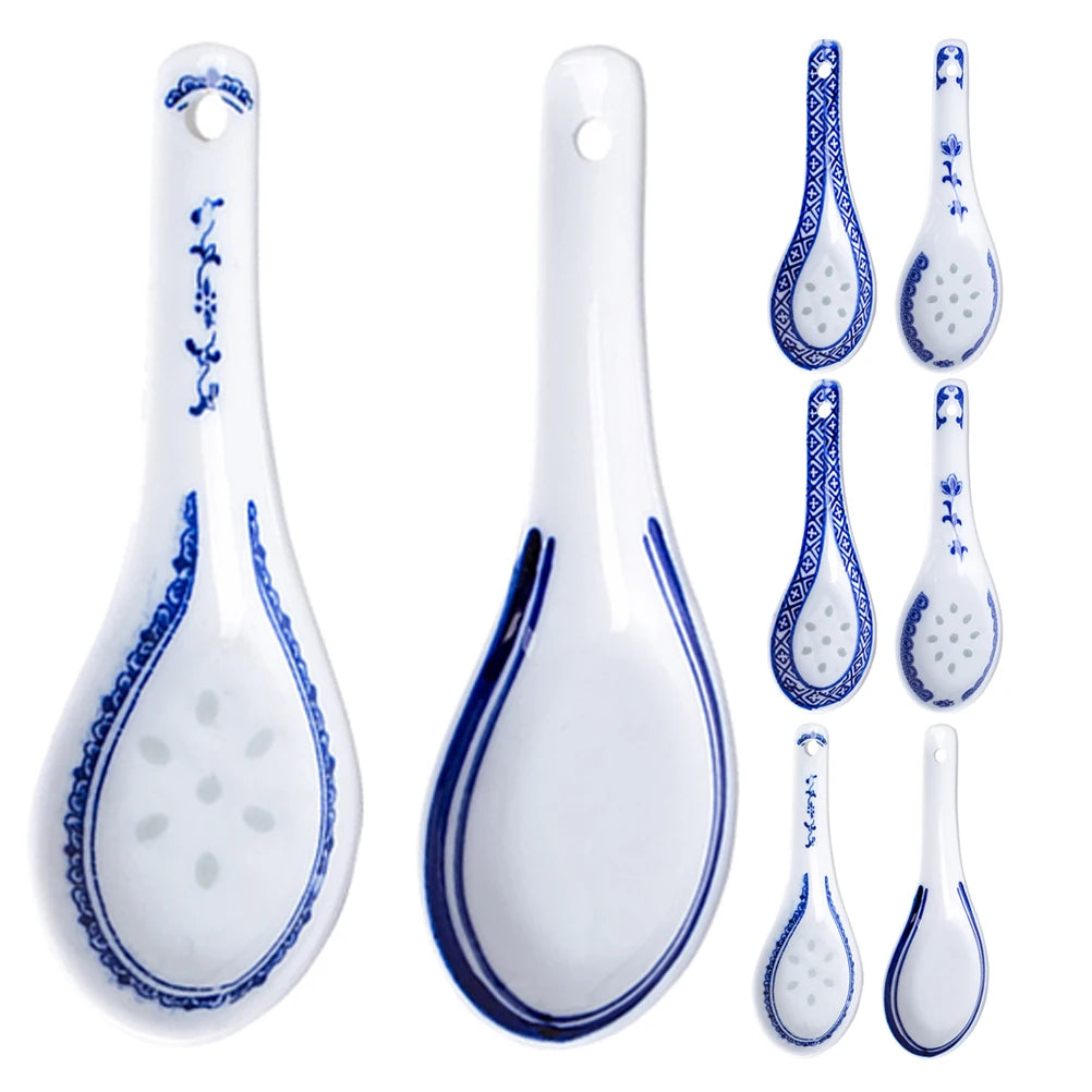 8pcs Chinese Soup Spoons Ceramic Asian Soup Spoons Porcelain Japanese Scoop For Cereal Ramen Wonton Dumpling
