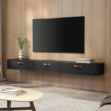Floating TV stand, wall mounted, wooden media console entertainment center, with cabinet, 70 inch floating TV stand