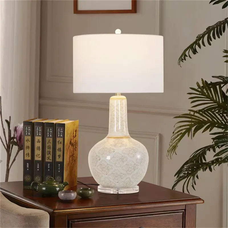 Contemporary Luxury Ceramic Table Lamp LED American Creativity Living Room Bedroom Study Villa Hotel Bedside Desk Light