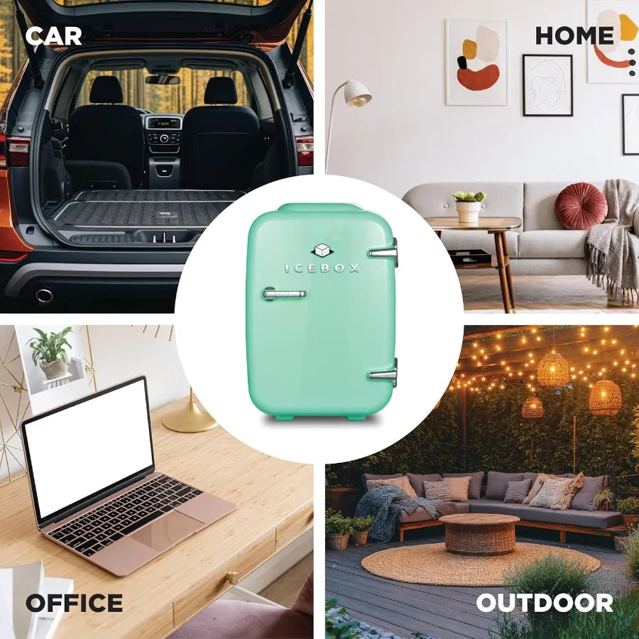Mini Fridge for Bedroom Refrigerator Portable Cooler Warmer for Makeup Office Home Mini 4L 6-Can Mint Green