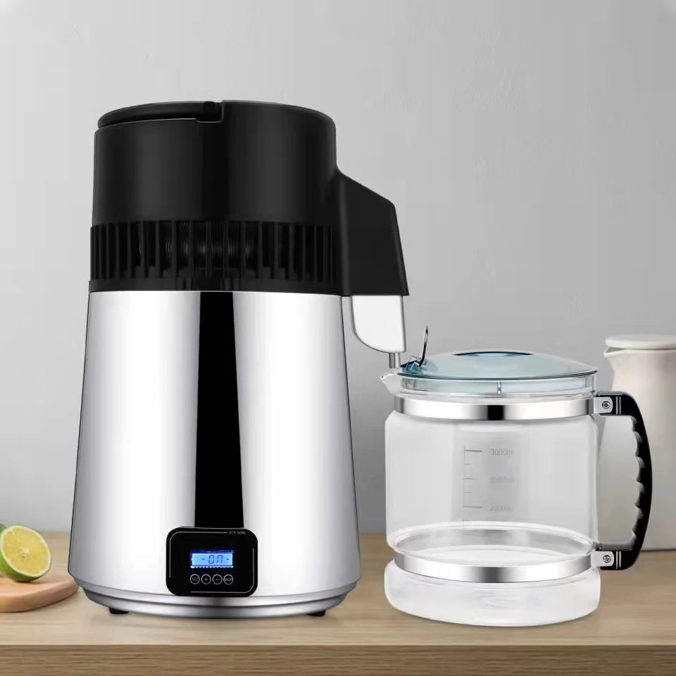 4L Water Distiller Machine – 750W Stainless Steel with Glass Container