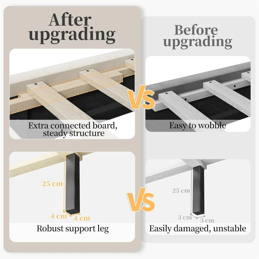 Upholstered Queen Bed Frame – Tufted Headboard with Wooden Slat Support (Beige Velvet)