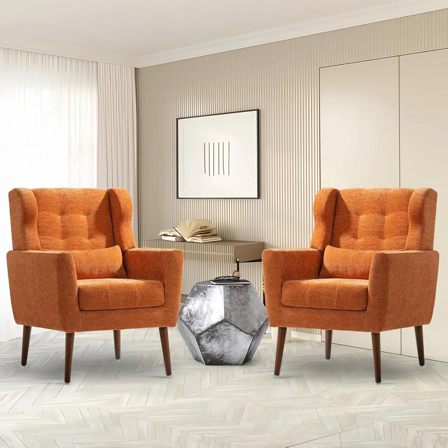 Chenille Accent Chairs – Set of 2 Modern Lounge Armchairs