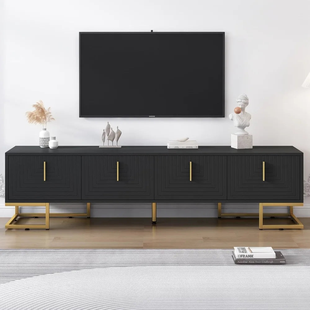 Modern TV Stand with Metal Legs and Gold Handles for TVs Up to 80'', Media Console Table with Cabinets and Adjustable