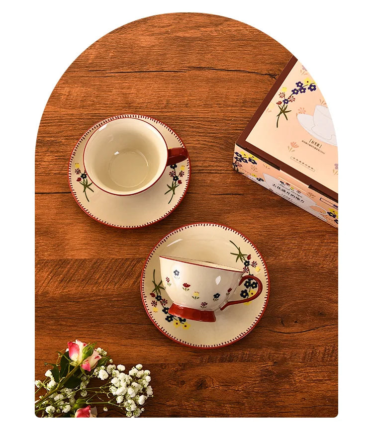 Ceramic Coffee Cup Set with Saucers  Tea  Breakfast Mug Gift Box