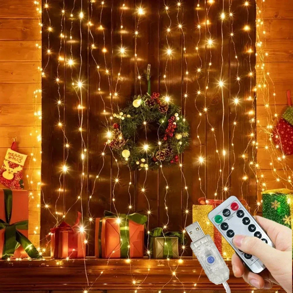 USB LED Curtain String Lights with Remote Control Bedroom Holiday Wedding Birthday Christmas Decor LED Fairy Garland Lamp