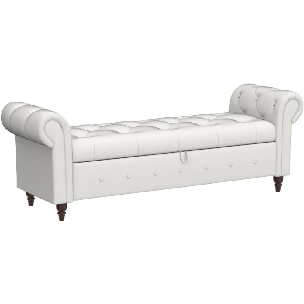 Storage Ottoman Bench – 63″ Button Tufted End-of-Bed Bench
