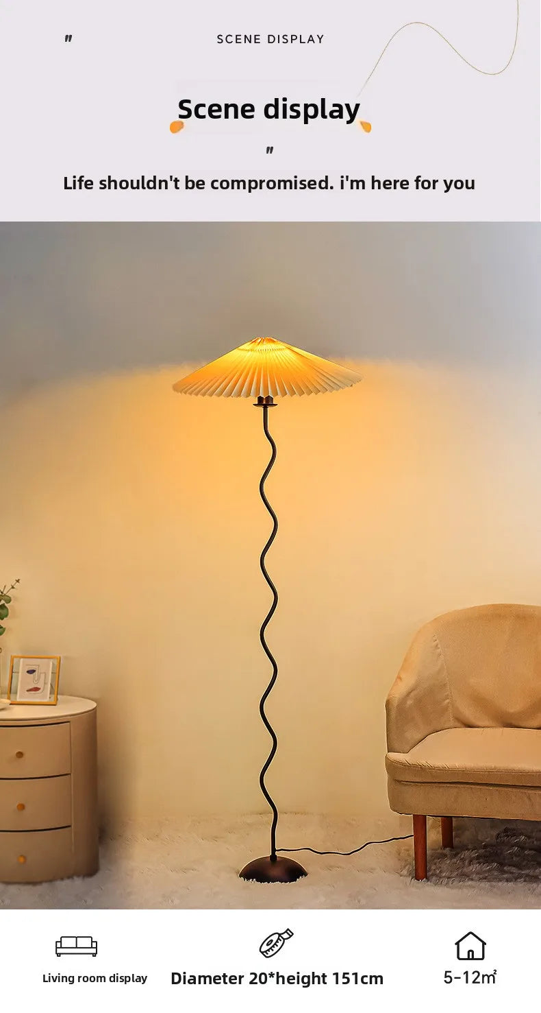 Medieval pleated lamp Japanese living room sofa lamp Nordic simple modern bedroom bedside warm atmosphere floor lamp
