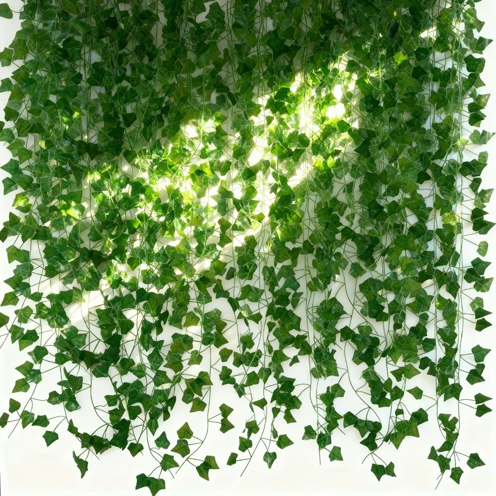 12pcs Long Artificial Ivy Leaves Plastic Realistic Green Hanging Plant with Lush Foliage for Home Garden Wedding Party