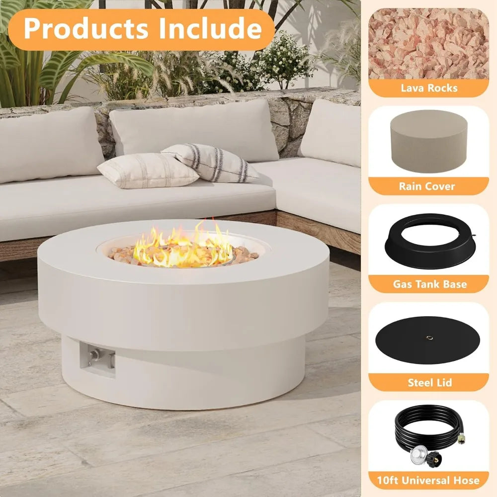 32 inch Outdoor Propane Fire Table, Round Patio Fire Pit Table, 50,000 BTU Gas FirePit with Lid, Cover, Lava Rocks, CSA Certifie