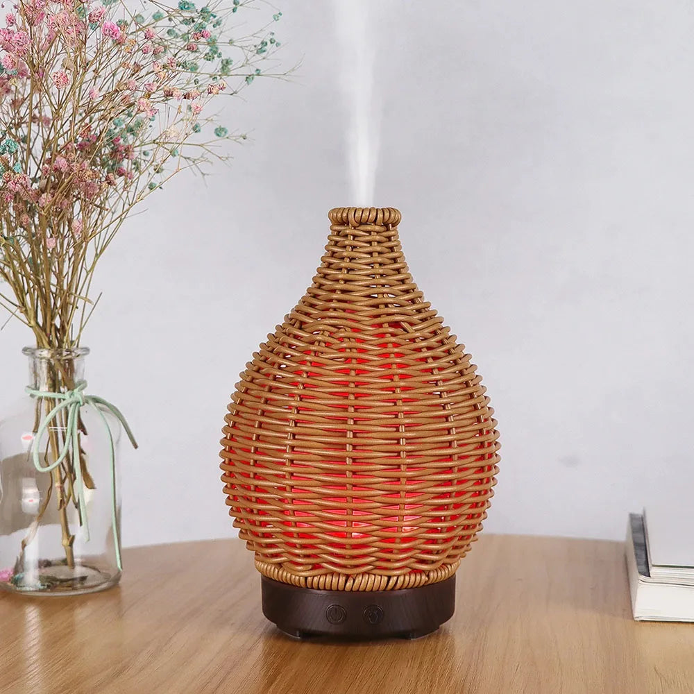 Wood Weave Vase Humidifier Aromatherapy Household Vase Air Humidifier Ultrasonic Mute Colorful Humidifier Spray Instrumen