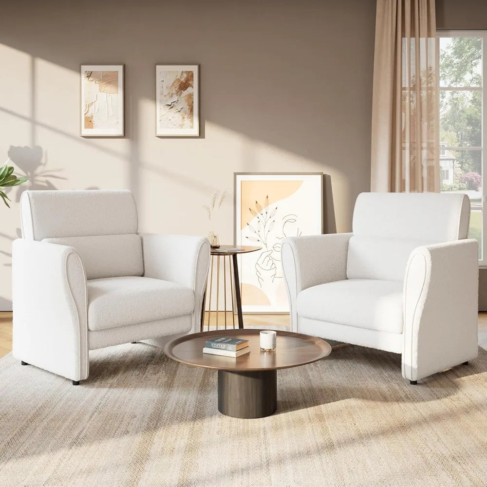 Modern Sherpa Bouclé Accent Chair – Upholstered Reading Lounge Armchair