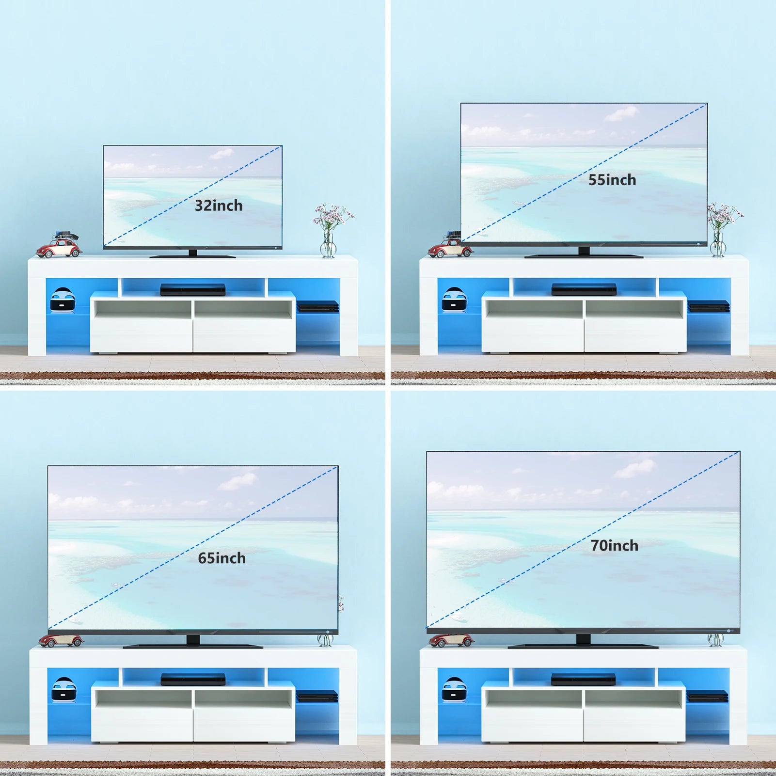 71IN LED TV Stand for 75/70/65 inch TV Modern Black Stand for Living Room with Storage Drawers High Gloss TV Cabinet