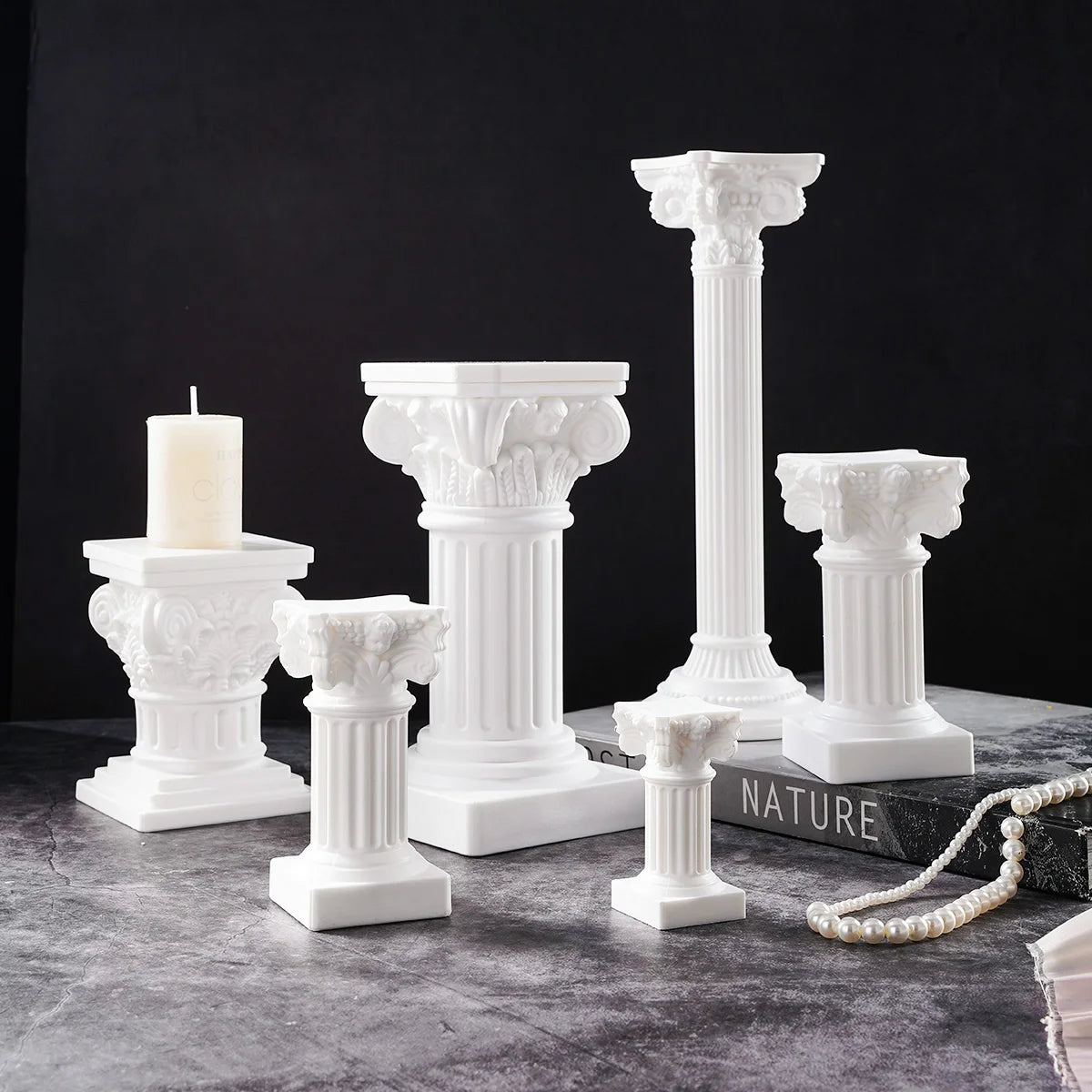 1PC, Roman column sculpture resin handicraft statues, festival decorative candlesticks, Roman column church decorations